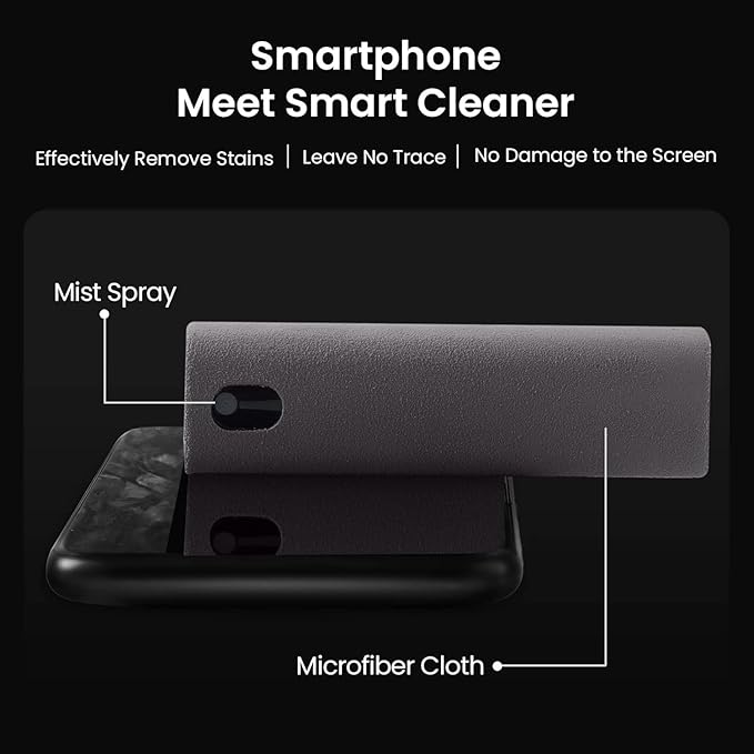 YTT Touchscreen Mist Cleaner, Screen Cleaner, for All Phones, Laptop and Tablet Screens,Two in One Spray and Microfiber Cloth (Grey)