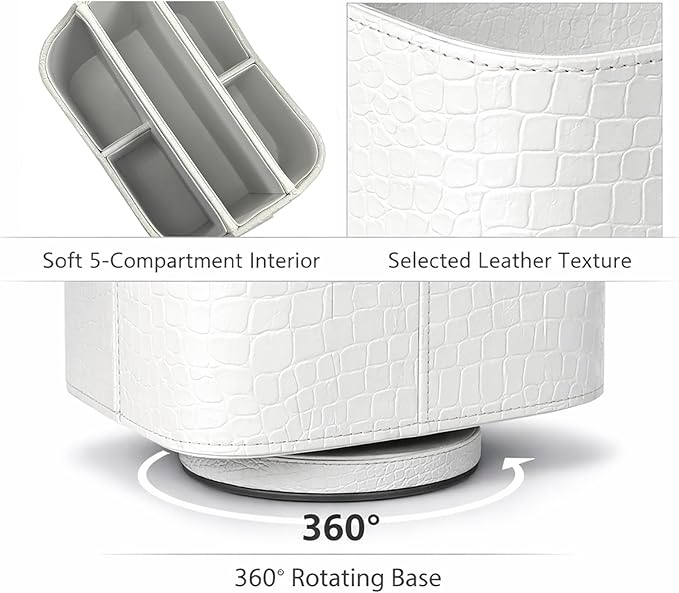 UnionBasic Rotating Desk Organizer, 360 Desk Spinning Caddy, Desktop TV Guide/Mail/Media/Remote Controller Holder Organizer, Crocodile White