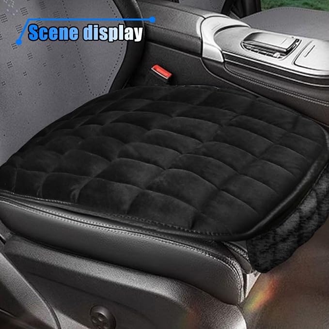 LAINLOY Car Seat Cushion, Soft Plush Vehicle Driver Seat Pad with Storage Pocket, Non-Slip Flat Rubber Bottom, Universal Seat Protector Cover for Truck, Car, SUV, Home, Office, Chair(Black)