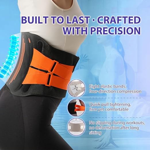 Breathable 4D Knit Back Brace for Lower Back Pain Relief, Lumbar Support - Adjustable Waist Belt with Memory Support Plates & Compression Straps, for Sports, Fitness, Office, Men & Women (Black, Large)