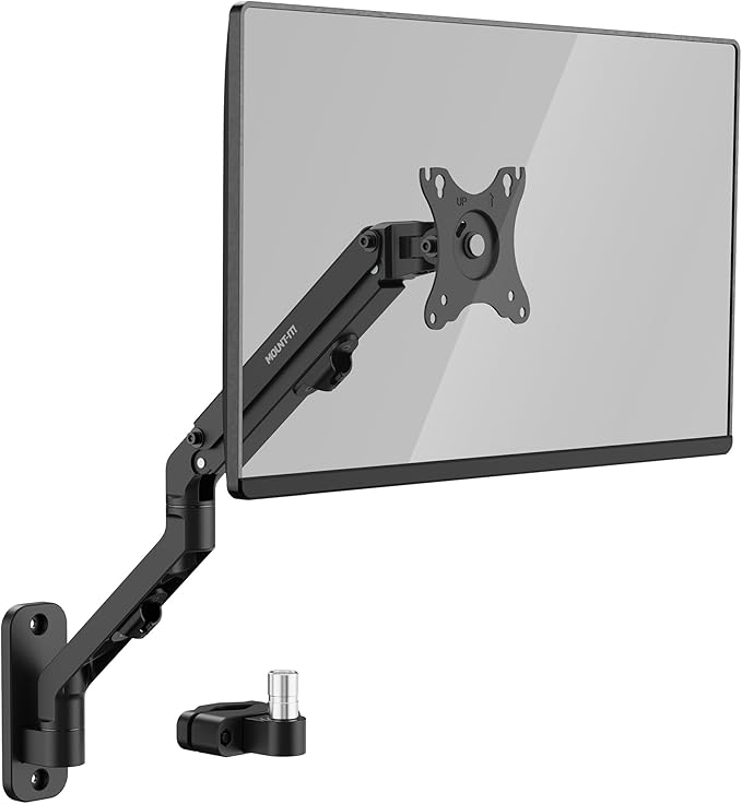 Mount-It! Single Monitor Wall Mount, Computer Monitor Wall Mount Arm, Vesa 100x100 75 x 75 - Pole Mounting, Full Motion Vesa Wall Bracket for 17" to 32" Screens, Curved Displays, 15.4 lb max