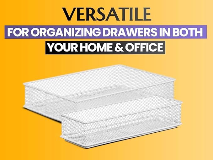 YBM HOME Silver Mesh Drawer Cabinet and or Shelf Organizer Bins, School Supply Holder Office Desktop Organizer Basket (2, 6x9x2 Inch)