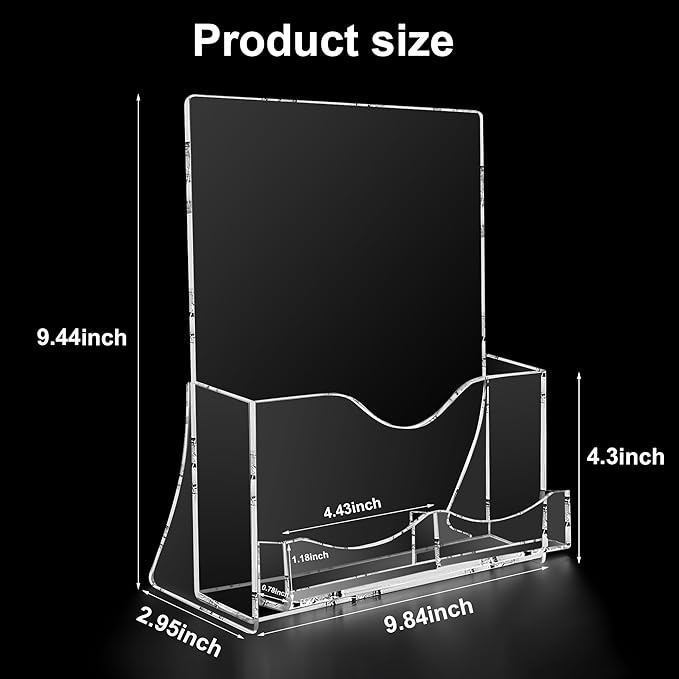 zavekia 2 Pack Acrylic Brochure Holder With business card holder, 8.5 x 11 inches Clear Acrylic Literature Holder Plastic Flyer Display Stand