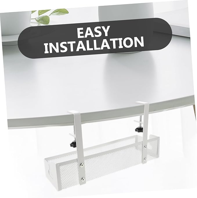 Vaguelly Desk Tray No Drill Cord Organizer for Tidy Spaces for Cables Heavy-Duty Metal Design Easy Installation White
