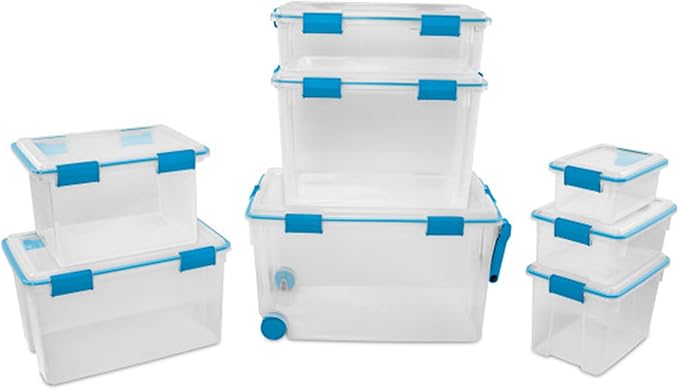 Sterilite 6-Pack Gasket Box, Clear Plastic Storage Bins with Latching Lids, 20 Qt - Large Stackable Tote Containers for Home, Closet, Bathroom, and Office Organization