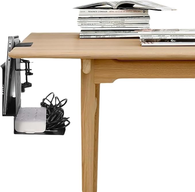 Desk Side Storage Organizer, Metal Hanging Laptop Mount with Anti-Scratch Silicone, No Drill Under Desk Cable Management Tray for Office and Home,Black