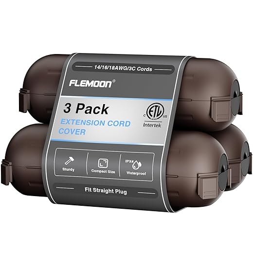 Flemoon [3 Pack] Outdoor Extension Cord Waterproof Cover, Weatherproof Electrical Connection Box for Outdoor Plug, Outlet, Outdoor Outlet, Socket, Halloween, Christmas Holiday Decoration Light, Brown