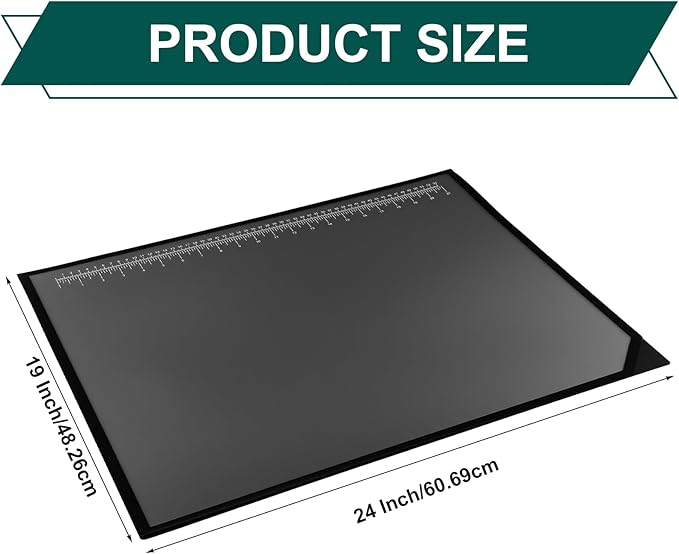 Colingmill 24" x 19" Black Desk Pads Desktop Organizer with Clear Overlay Desk Mat with Metric and English Rulers on Overlay for Office and Home (Ruler)