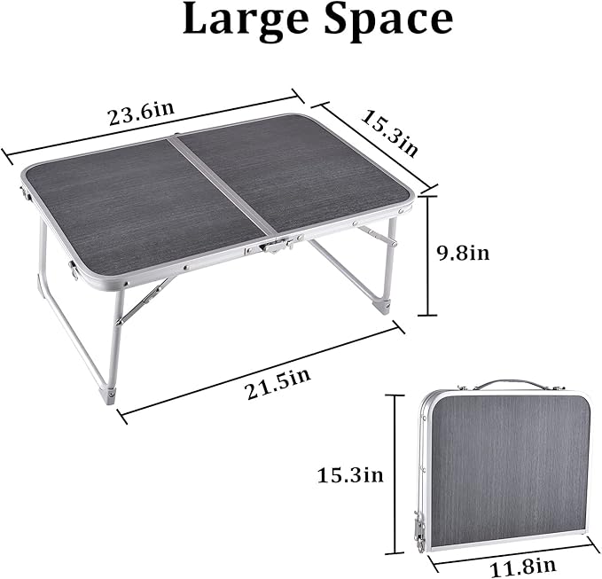 Foldable Laptop and Bed Table with Storage - Portable Mini Lap Desk for Legs, Ideal for Study, Reading, Picnic, Breakfast & Early Summer Camping