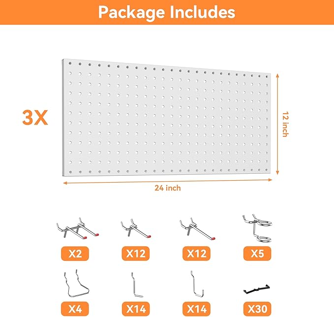 WALMANN 96 PCS Metal Pegboard with Pegboard Hooks, Garage Wall Tools Storage Pegboard for Garage, Workbench, Peg Boards, Tool Organizer Board and Hooks(Grey)