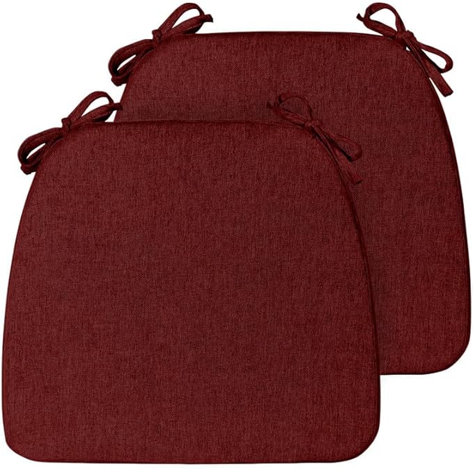 Chair Cushions Set of 2, D-Shaped Seat Cushion for Chair, Non Slip Chair Pads with Ties, 18" x 16" x 2", 40D Foam, Removable Washable Cover, Seat Cushions for Kitchen Chairs, Burgundy