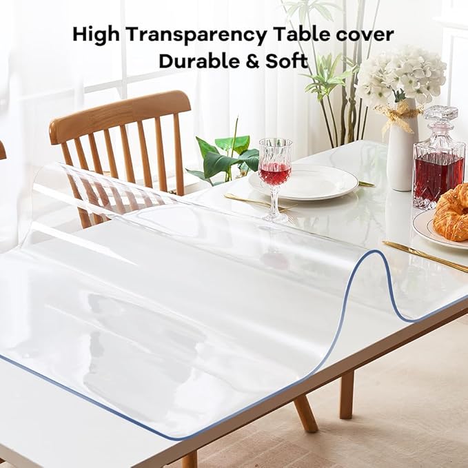 PVC Floor Carpet Mat Cover Table Protector Plastic Tablecloth Polyester Vinyl Cover Glass Desk Top Coffee Dining Tabletop Countertop Pad Wipeable BBQ Under Grill Office Chair Mat 30x48 Trim for 46"