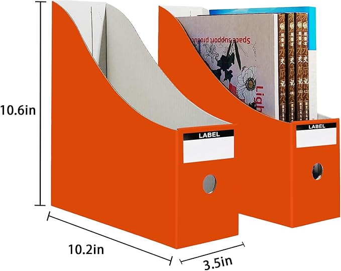Limitliho 24 Pack Cardboard Magazine File Holder, Sturdy Book Bins for Classroom, Vertical File Folder Organizer, 10.6'' 10.2'' 3.5'' Inch Magazine Rack (Orange-Red)