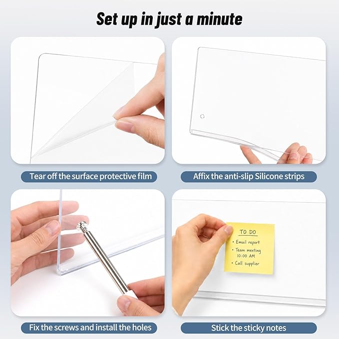 Monitor Sticky Note Holder,Acrylic Portable Monitor Memo Board with Glue-Free Design for Office Computer Desk Accessories Decor Workspace Organizers,Space-Saving Under Laptop