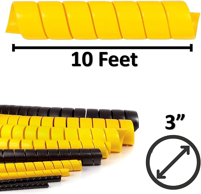 Electriduct 3 Inch Heavy Duty Spiral Wrap HDPE Flexible Plastic Cable Sleeve Hose Protector 10 Feet - Yellow