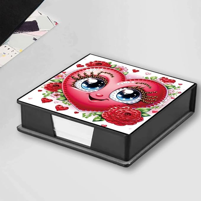 FRANDEK Heart-Shaped Roses Diamond Art Note Box DIY Set, Sticky Notes Holder with 160 Refills, Love Theme Desk Organizer Gift for Valentine'Day Anniversary Romantic Office & Home Decor