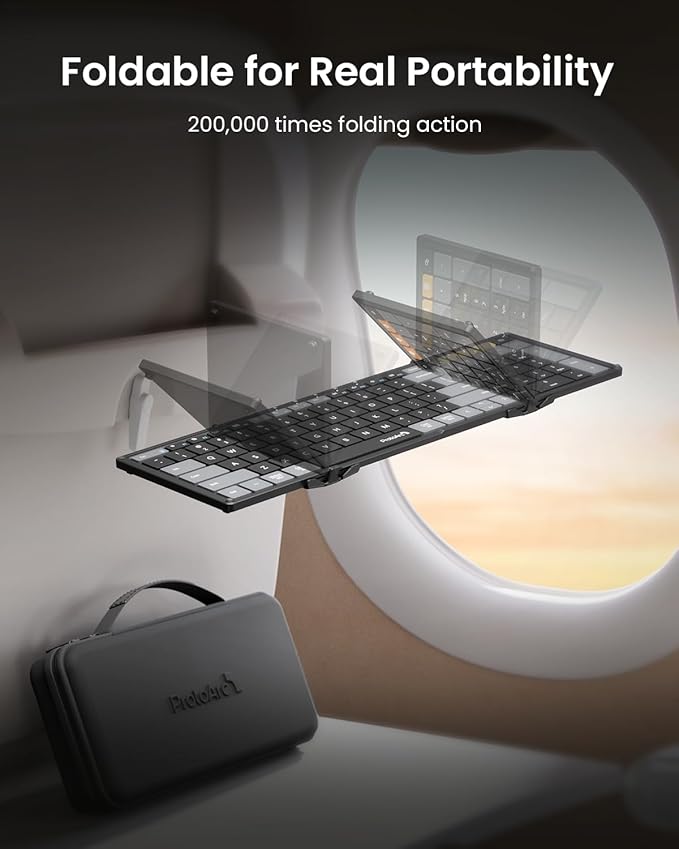 ProtoArc Foldable Keyboard Mouse Combo, XKM01 CaseUp Portable Bluetooth Keyboard and Mouse with Laptop Stand, a Mobile Work Solution for On-the-Go, Compatible with Laptop PC MacBook Windows Mac OS