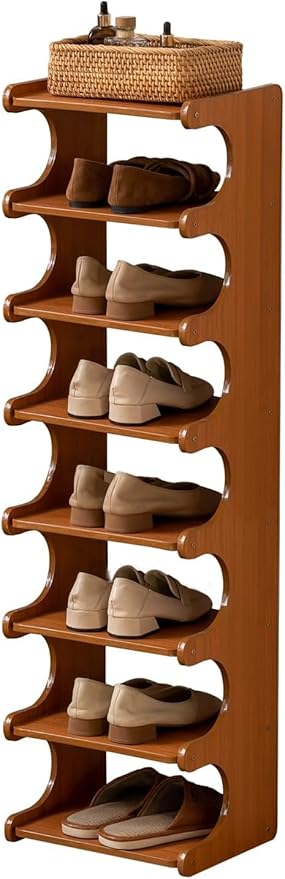 Narrow Shoe Rack for Entryway,Corner Shoe Rack— Wooden, Freestanding, Multi-Tier Shoe Storage Units Suitable for Entryways, Hallways, Bedrooms, Living Room Corners, and Compact Spaces(8th Floor)