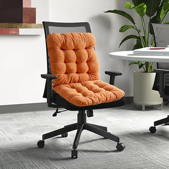 Desk Chair Cushion with Ties,Non-Slip Office Chair Pads with High Back Support,Soft Dorm Seat Cushion for Office,Car,Dining Room,Kitchen,Rocking Chairs (Orange)