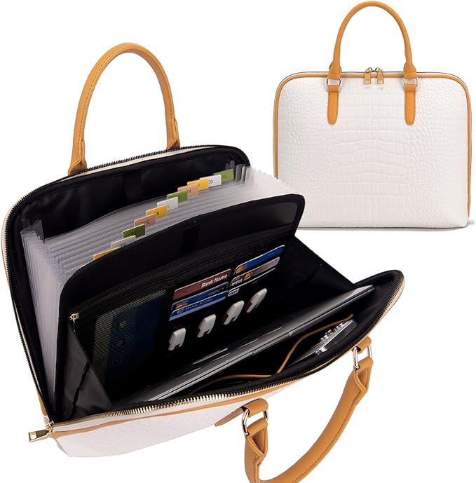 Accordian File Organizer Tote,Folder with Zipper & Labels,12 Pocket Expanding File Folder with Multi-Pockets Paper Folder for Letter A4 Files Business Teacher Office Bag Handbags for Ladies