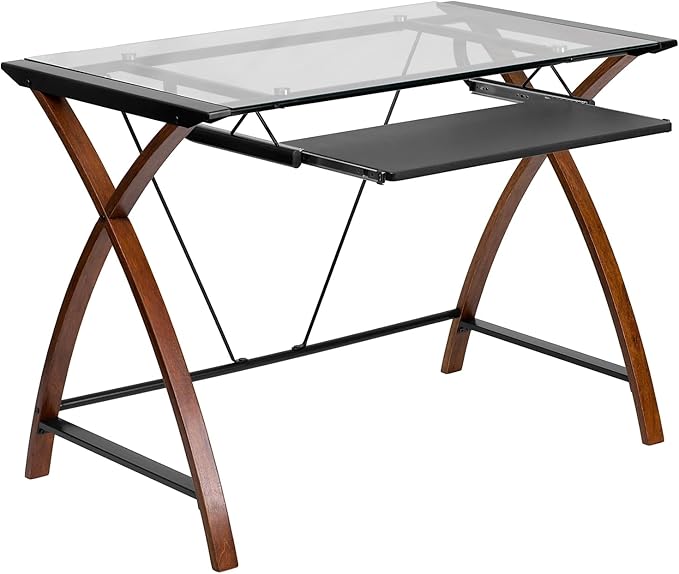 Flash Furniture Work From Home Kit - Glass Desk with Keyboard Tray, Ergonomic Mesh Office Chair and Filing Cabinet with Lock & Inset Handles