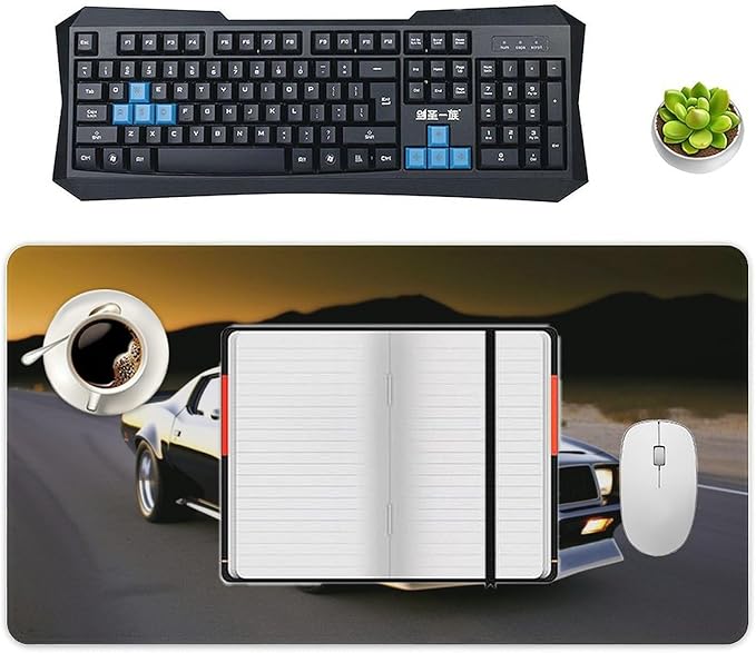 Car Large Mouse Pad Gaming Mousepad Classic Automotive Black Cool American Muscle Car Desk Mat for Keyboard and Mouse Mat Non-Slip Rubber Desk Pad 40X75cm