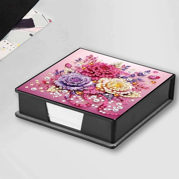 FRANDEK Beautiful Rose Diamond Art Note Box DIY Set, Sticky Notes Holder with 160 Refills, Love Theme Desk Organizer Gift for Valentine'Day Anniversary Romantic Office & Home Decor