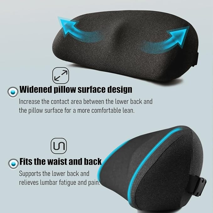 Car Lumbar Support Pillow, Memory Foam Vehicle Driver Seat Lower Back Support Cushion with Adjustable Strap, Automotive Back Pain Relief Pillow, Universal for SUV RV Truck (Dark Gray)