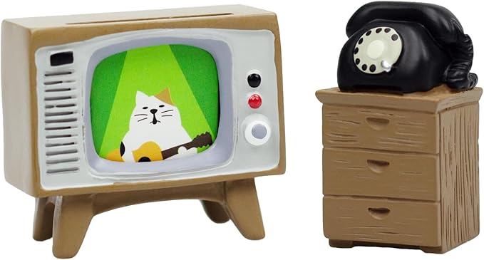 RAQWI Cute Mini TV and Telephone Cabinet Figurine for Living Room,Shelf Decor Cute Design Perfect Cute Cat Gift for Cat Lovers