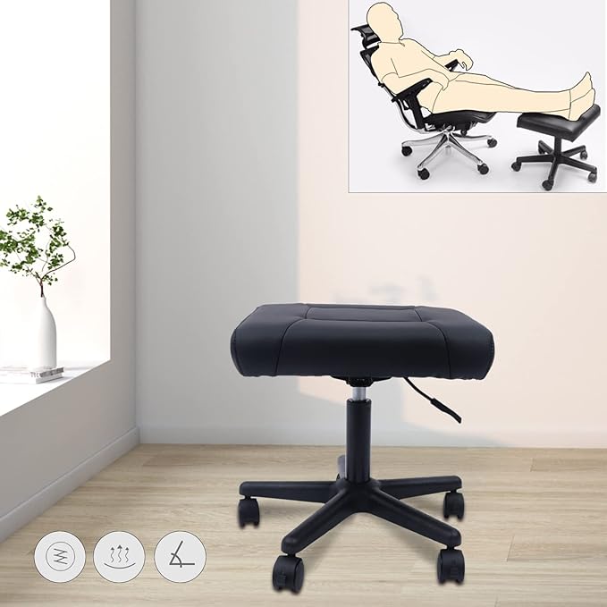 Footrest Stool Under Desk, Leg Rest Ottoman Adjustable Height Mobile Foot Stool with Wheels, 360° Swivel Rolling Multi-use Stools Simple Meeting Chair for Office Home Gaming Salon