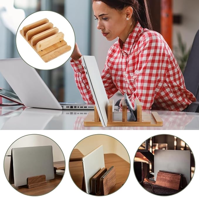 BENECREAT 9.8x6.3x2.5 Inch Vertical Laptop Stand, Wooden Desk Stand with Wide Compatibility & DIY Assembly Kit, Adjustable Dock Laptop Holder for Pad, Phone, Tablet