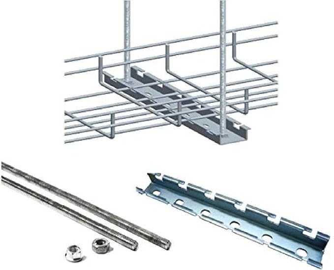 Kable Kontrol Ceiling Hanger Kits – 12” Width - Wire Mesh Tray Cable Management Rack Cords Organizer Cable Basket, Zinc Plated Steel NEC Approved for Network, Fiber Optic, Cabling Accessory