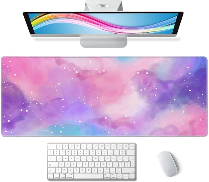 Purple Starry Sky Large Gaming Mouse Pad Keyboard Desk Pad Extended Mouse Pad Gaming Office Decor, PC Laptop Mouse Pads Large (31.5x151.8 in) with Stitched Edges Non-Slip Base Mousepad XL