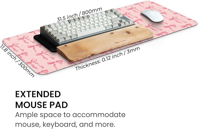 MAY FLOWER Gaming Mouse pad, Large Laptop Mousepad, Full Keyboard Mat, Long Computer Mouse Mat for Home and Office, Anti-Slip Rubber Base, 31.5 x 11.8 Inches (Pink Checkered)
