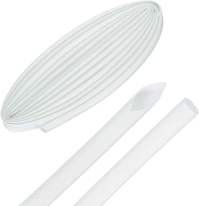 MECCANIXITY 10ft Braided Cable Sleeve, 9/32" ID 200C Heat Resistant 1500V Fiberglass Wire Insulation Cord Protector Organizer Wires Management for Motor Engine Fuel Line, White