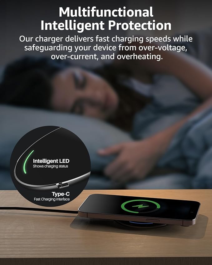 TOZO W1 New Anti-Slip Aircraft-Grade Aluminum Wireless Charger 15W Max Fast Wireless Charging Pad Compatible with iPhone 17/17 Pro/17 Pro Max/Air/16/15/SE Series, Samsung Galaxy S25/S24, Ink Black