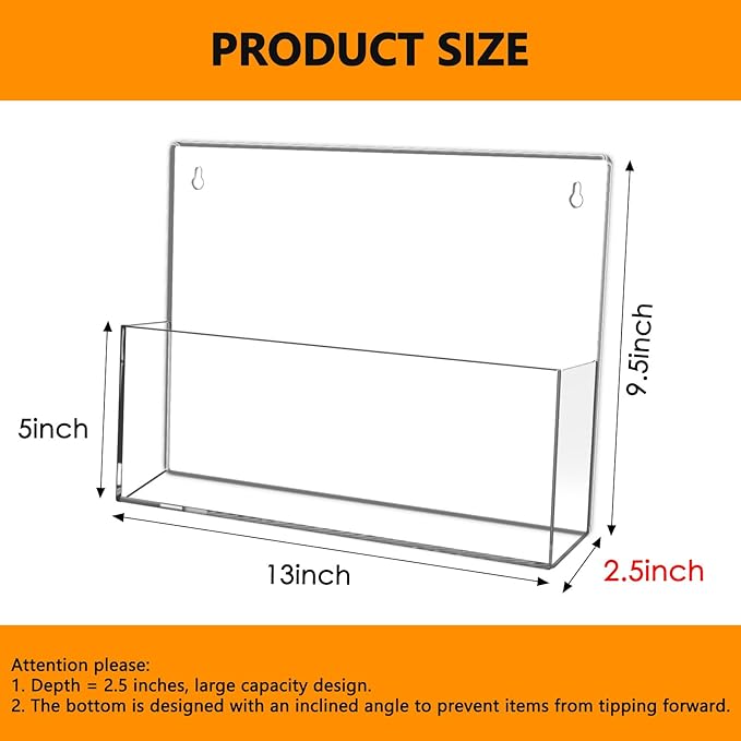 JUESHA 2 Pack Clear Acrylic File Holder Wall Mount Self Adhesive, Letter Size Hanging Paper Organizer, Wall Pocket File Holder Storage for Letter Folder Brochure Magazine Bookshelf Literature Display