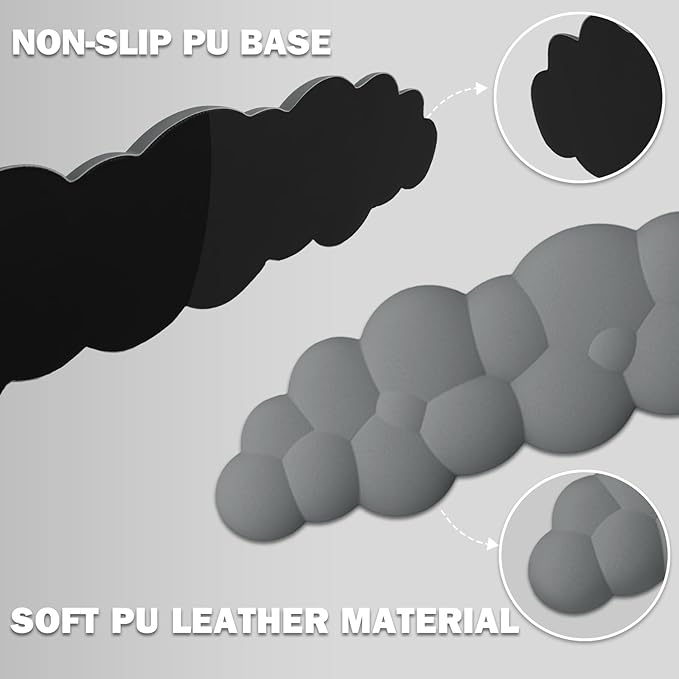 Cloud Keyboard Wrist Rest and Mouse Pad with Wrist Support Set, Ergonomic PU Leather Mouse Pads, Pain Relief Memory Foam Non-Slip Mousepad for Computer,Laptop,Grey