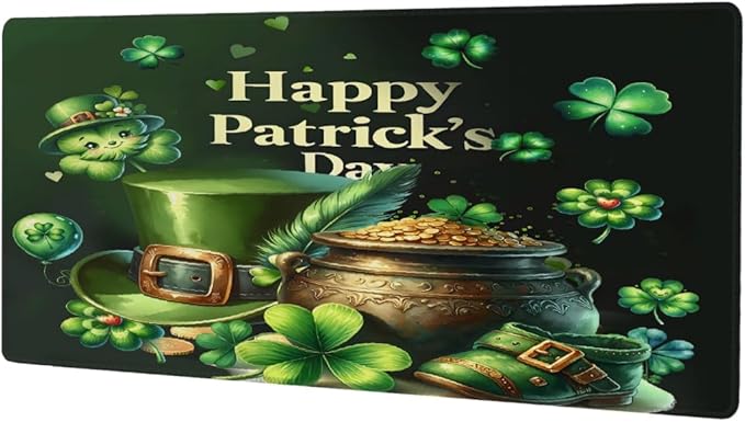Large Mouse Pad Non-Slip Rubber St Patrick Green Long Gaming Desk Mat Big Computer Keyboard Mousepad Waterproof Protector Wristing Pad for Gaming Office Home Decorative 31.5 X 11.8 Inch