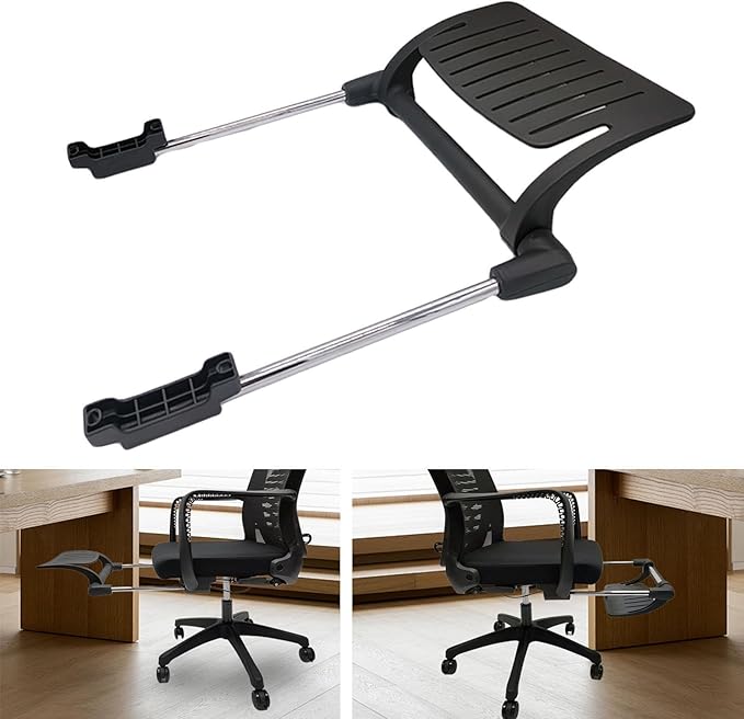 Office Chair Footrest Attachment, Adjustable, Black, Iron & Polypropylene Frame, for Office, Home, Meeting Rooms