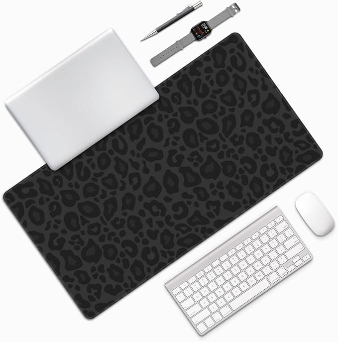 Animal Print Black Cheetah Large Mouse Pad & Desk Mat Leopard Extended Mousepad Non-Slip Rubber Base Laptop Computer Keyboard Pad for Gaming, Office & Home Decor, XXL - 29.5" X 15.8"