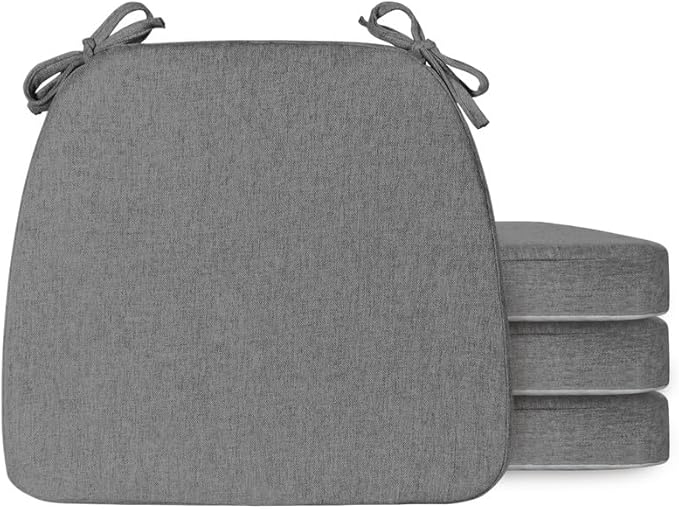 Chair Cushions Set of 4, D-Shaped Seat Cushion for Chair, Non Slip Chair Pads with Ties, 17" x 16" x 2", 40D Foam, Removable Washable Cover, Seat Cushions for Kitchen Chairs, Grey