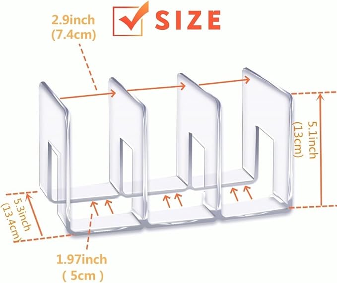 YAGELI Clear Acrylic Purse Organizer for Closet, 3-4 Section Desk File Sorter, 2.95" Wide Slots for Clutches, Handbags, Binders & Folders, Sturdy Stackable Bookshelf Organizer, 4-Pack (3 Sections)