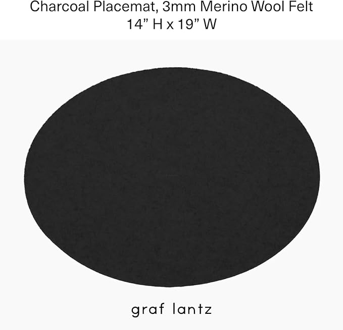 Graf Lantz - Merino Wool Oval Placemat - Charcoal (14" H x 19" W) - 3mm Merino Wool Felt Table Mat - Moisture Wicking - Odor, Stain, Heat & Dirt Resistant - Luxury Home Decor - Made in The USA