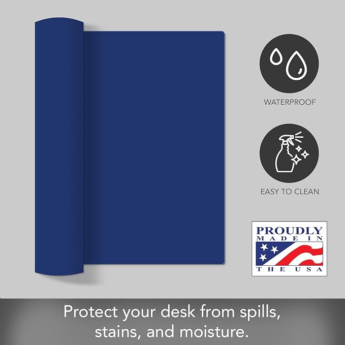CounterArt Large Blue Waterproof Desk Protector 32” x 16” Made in The USA Desk Mat Office Mat Large Mouse Pad (Blue)