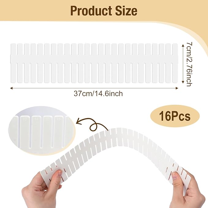 16Pcs Adjustable Drawer Divider, 14.6 Inch DIY Grid Drawer Organizer Dividers Plastic Kitchen Drawer Dividers,White Drawer Organizers for Sorting Underwear, Socks, Makeup, Cutlery