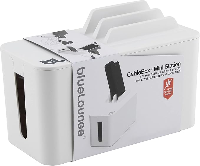 Bluelounge CableBox Mini Station White Cable and Cord Management System - Small Surge Protector Included