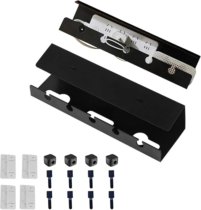 Ovanmexis Under Desk Cable Management Tray (2-Pack) with Quick-Release Mount - Snap-On Tool-Free, Includes Magnetic Cable Clips & Straps, No Drill Hidden Base for Home Office Standing Desk (Black)