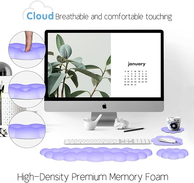 Cloud Wrist Rest Keyboard Palm Rest with Non-Slip Base for Computer Gaming Wrist Rest, YAMJUG Cloud Arm Rest Keyboard Wrist Pad Purple