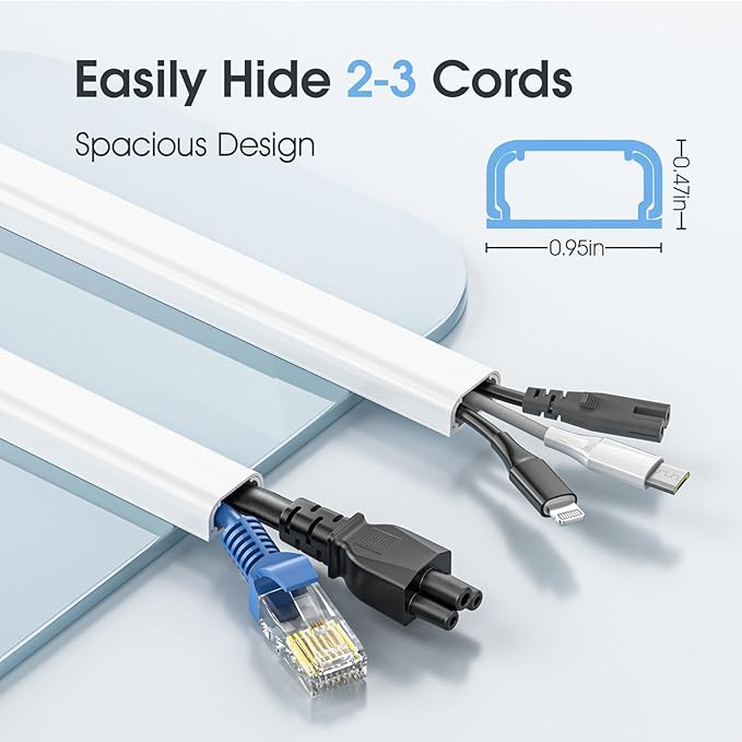 Wire Covers for 2 Cords TV on Wall, 47in Paintable Cable Hider, Medium Cable Management Kit, Cord Hiding for Wall White, W0.95in H0.47in